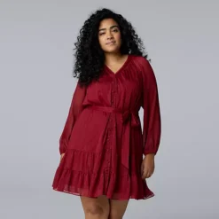 Plus Size Simply Vera Vera Wang Belted Short Dress