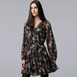 Petite Simply Vera Vera Wang Lurex Belted Short Dress -Vera Wang Shop 7740251 Blue Paint Texture