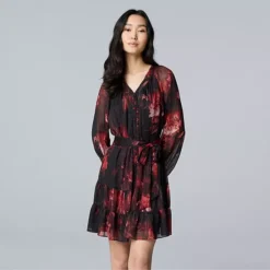 Petite Simply Vera Vera Wang Lurex Belted Short Dress