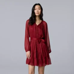 Petite Simply Vera Vera Wang Lurex Belted Short Dress -Vera Wang Shop 7740251 Rhubarb