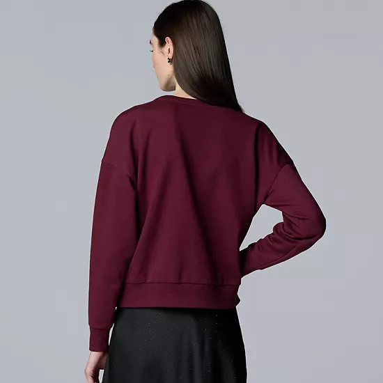 Petite Simply Vera Vera Wang Jeweled Neck Sweatshirt 2 Petite Simply Vera Vera Wang Jeweled Neck Sweatshirt - Image 2