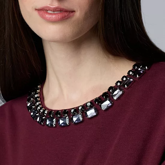 Petite Simply Vera Vera Wang Jeweled Neck Sweatshirt 3 Petite Simply Vera Vera Wang Jeweled Neck Sweatshirt - Image 3