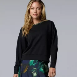Petite Simply Vera Vera Wang Jeweled Neck Sweatshirt