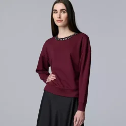 Petite Simply Vera Vera Wang Jeweled Neck Sweatshirt 12 Petite Simply Vera Vera Wang Jeweled Neck Sweatshirt -Vera Wang Shop 7740316 Maddie Plum