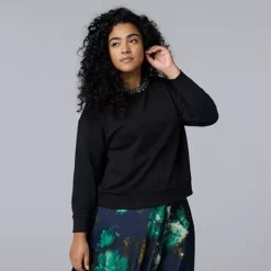 Plus Size Simply Vera Vera Wang Jeweled Neck Sweatshirt
