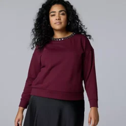 Plus Size Simply Vera Vera Wang Jeweled Neck Sweatshirt -Vera Wang Shop 7740318 Maddie Plum