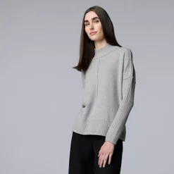 Petite Simply Vera Vera Wang Luxe Cashmere Blend Mockneck Sweater -Vera Wang Shop 7746534 Dark Gray Fox Heather