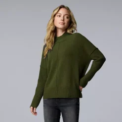 Petite Simply Vera Vera Wang Luxe Cashmere Blend Mockneck Sweater -Vera Wang Shop 7746534 Midnight Army