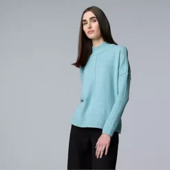 Petite Simply Vera Vera Wang Luxe Cashmere Blend Mockneck Sweater -Vera Wang Shop 7746534 Mystic Gulf