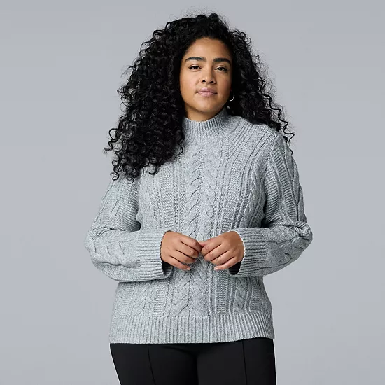 Plus Size Simply Vera Vera Wang Braided Mock Neck Sweater 7 Plus Size Simply Vera Vera Wang Braided Mock Neck Sweater - Image 7