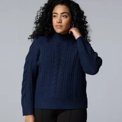 Plus Size Simply Vera Vera Wang Braided Mock Neck Sweater 18 Plus Size Simply Vera Vera Wang Braided Mock Neck Sweater -Vera Wang Shop 7753116 Liberty Navy 1