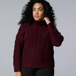 Plus Size Simply Vera Vera Wang Braided Mock Neck Sweater 19 Plus Size Simply Vera Vera Wang Braided Mock Neck Sweater -Vera Wang Shop 7753116 Maddie Plum