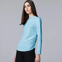 Women's Simply Vera Vera Wang Ruched Mockneck Tee -Vera Wang Shop 7755279 Aqua Chalk Heather 1