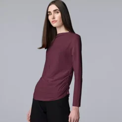 Women's Simply Vera Vera Wang Ruched Mockneck Tee -Vera Wang Shop 7755279 Light Fudge Heather