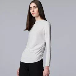 Women's Simply Vera Vera Wang Ruched Mockneck Tee -Vera Wang Shop 7755279 Light Gray Fox Heather