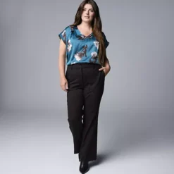 Plus Size Simply Vera Vera Wang Stretch Knit High Rise Slim Straight Pants -Vera Wang Shop 7929860 ALT3